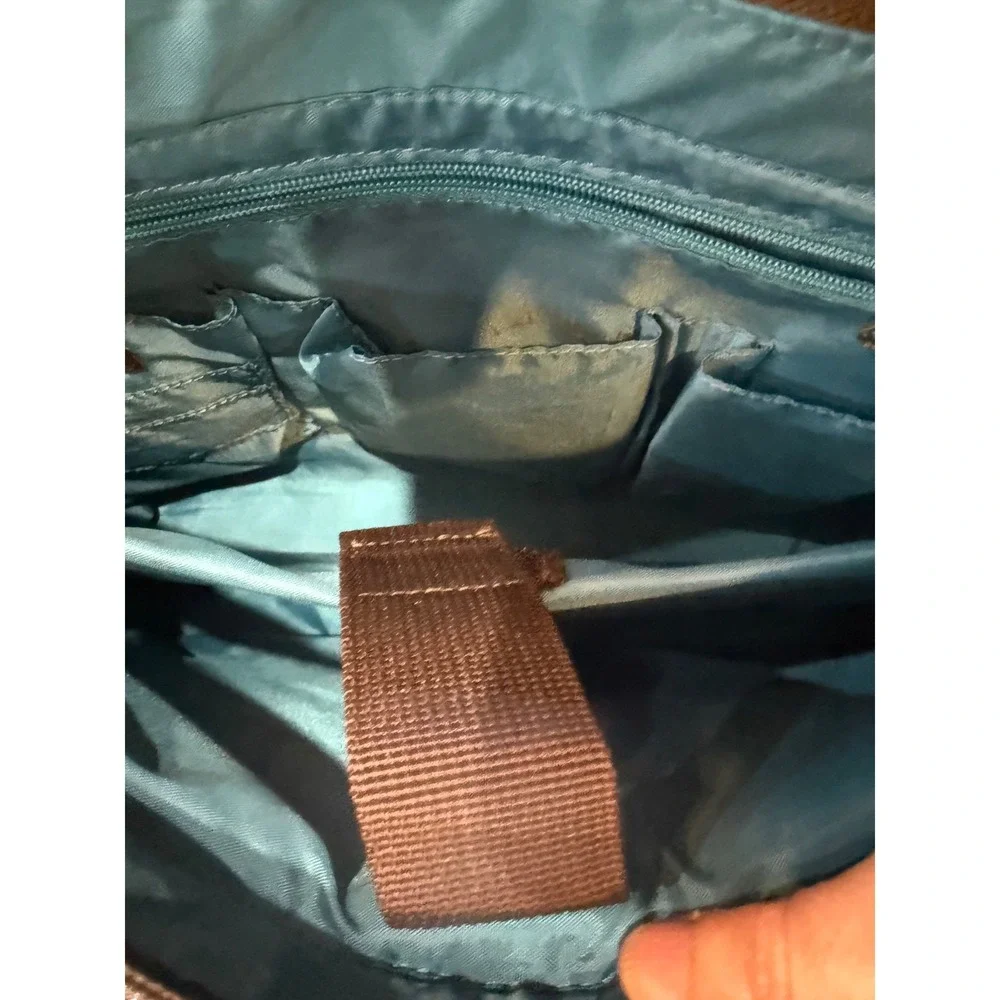Solo New York Dark Brown Leather Laptop Tote Bag Professional Work Bag Teal